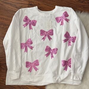 Mud Pie Sparkle Pink Bow Sweatshirt